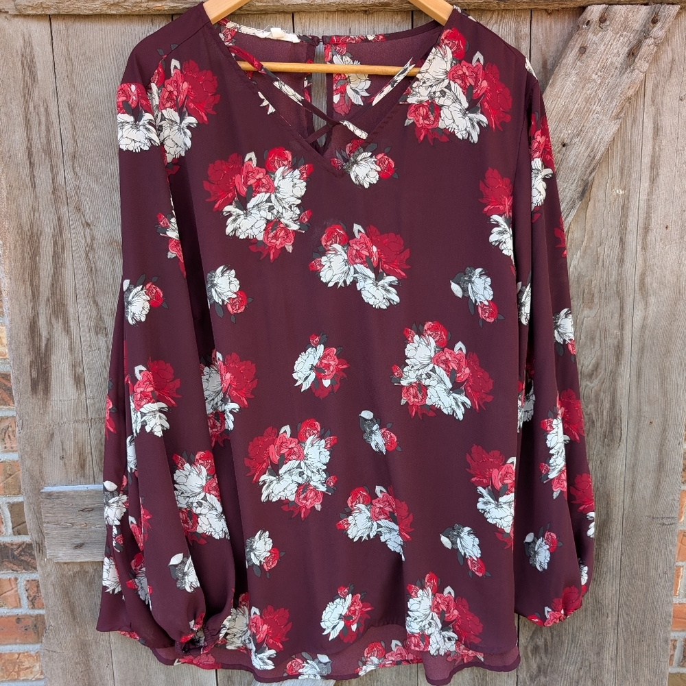 Maurices Floral Burgundy Plus Size Blouse